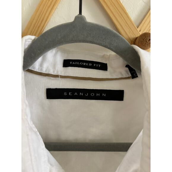 Sean John Shirt Mens XL White Linen Blend Tailored Fit Long Sleeve Button Down - Picture 4 of 7
